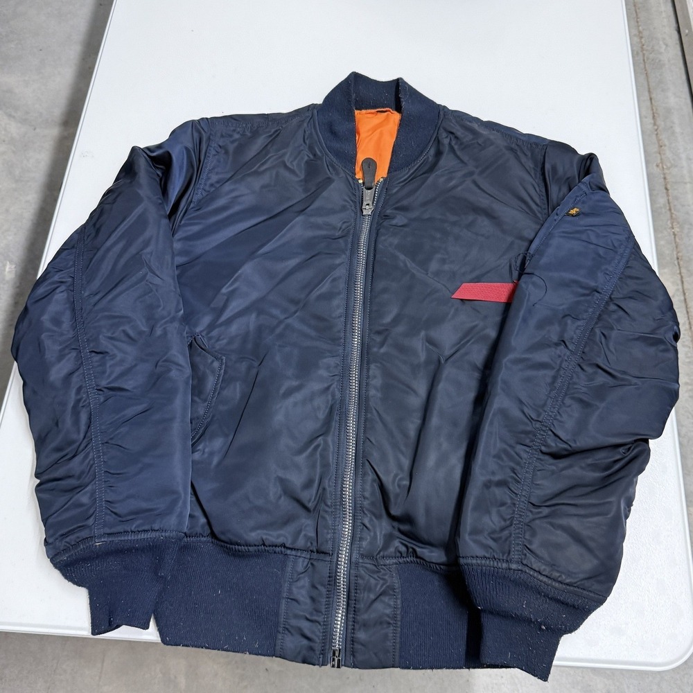 Alpha Industries MA-1 Flight Jacket Mens Medium Navy Blue Good Bomber Reversible